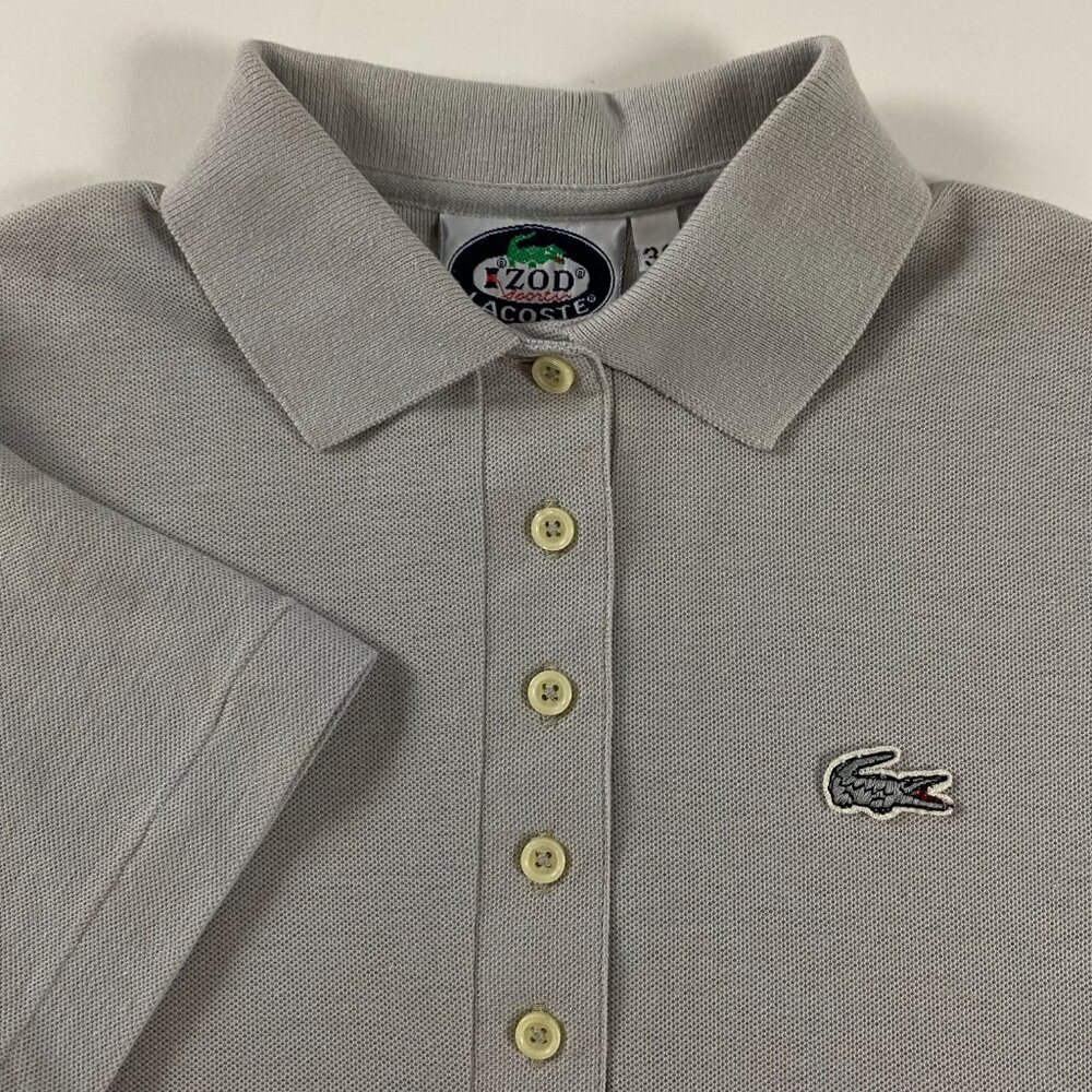 Vintage 80s Izod Lacoste Polo Shirt Womens Size 36 Gray Grey Mesh Golf